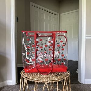 Ed Hardy Red Cherries Clear Tote Bag - Red PVC Bag Y2K Hipster Streetwear